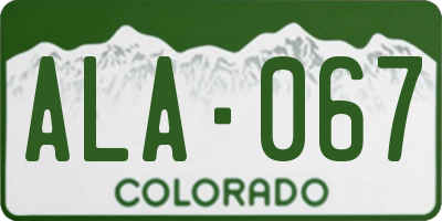 CO license plate ALA067