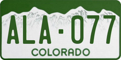 CO license plate ALA077