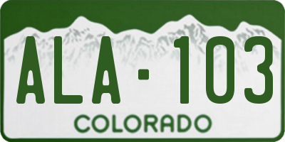 CO license plate ALA103