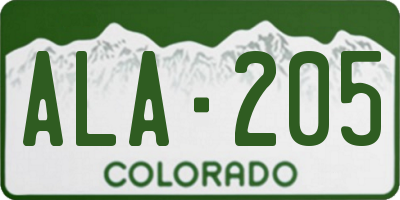 CO license plate ALA205