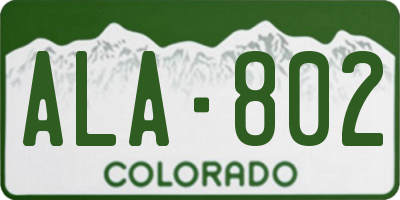 CO license plate ALA802