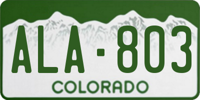 CO license plate ALA803