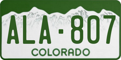 CO license plate ALA807