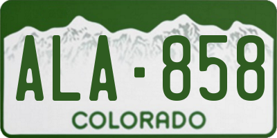 CO license plate ALA858