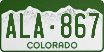 CO license plate ALA867