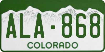 CO license plate ALA868