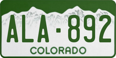 CO license plate ALA892