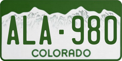 CO license plate ALA980