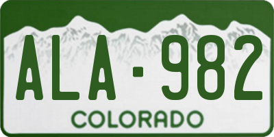 CO license plate ALA982