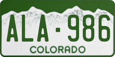 CO license plate ALA986