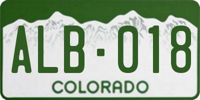 CO license plate ALB018