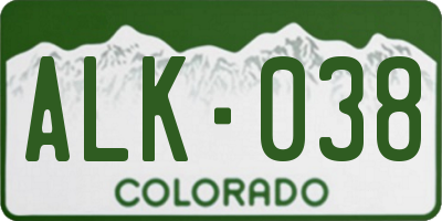 CO license plate ALK038