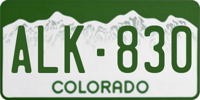 CO license plate ALK830