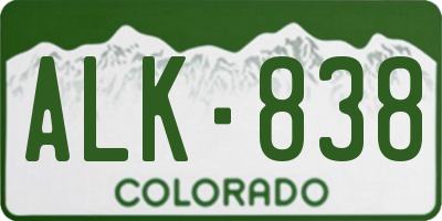 CO license plate ALK838