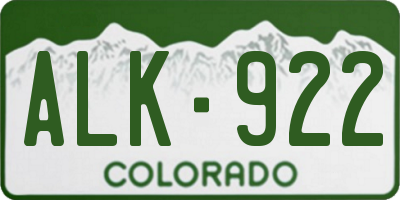 CO license plate ALK922