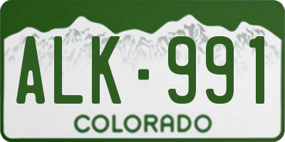 CO license plate ALK991