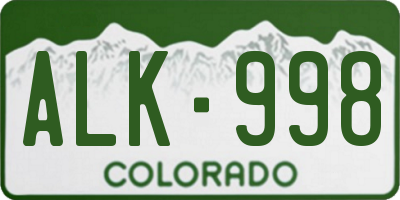 CO license plate ALK998