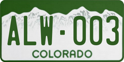 CO license plate ALW003