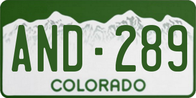 CO license plate AND289