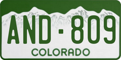CO license plate AND809