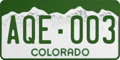 CO license plate AQE003