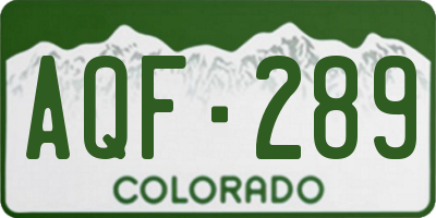 CO license plate AQF289