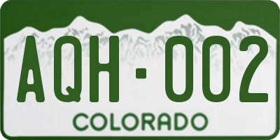 CO license plate AQH002