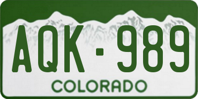 CO license plate AQK989