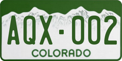 CO license plate AQX002