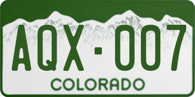 CO license plate AQX007