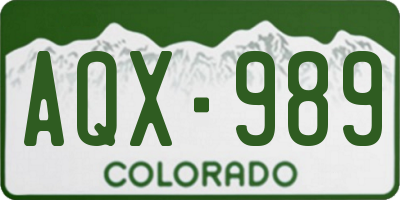 CO license plate AQX989