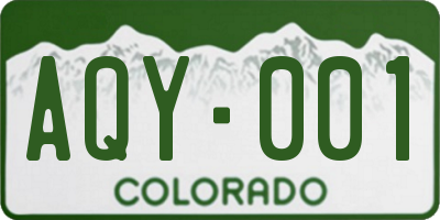 CO license plate AQY001