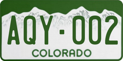 CO license plate AQY002