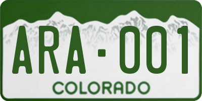 CO license plate ARA001