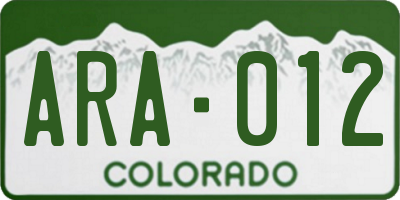 CO license plate ARA012
