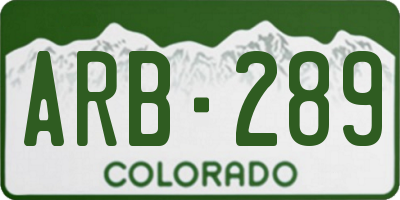 CO license plate ARB289