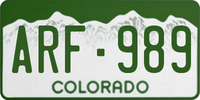 CO license plate ARF989