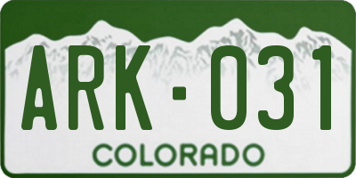 CO license plate ARK031
