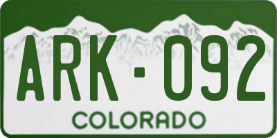 CO license plate ARK092