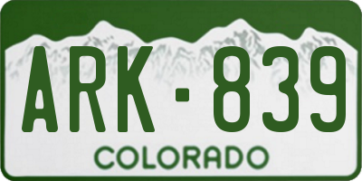 CO license plate ARK839