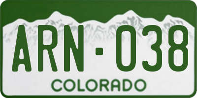 CO license plate ARN038
