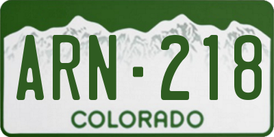 CO license plate ARN218