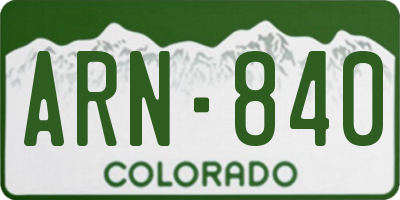 CO license plate ARN840