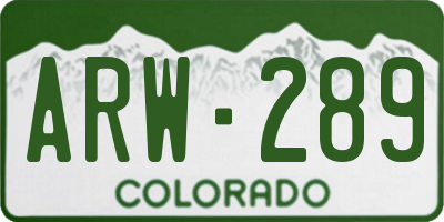 CO license plate ARW289