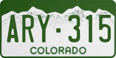 CO license plate ARY315