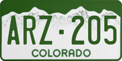 CO license plate ARZ205