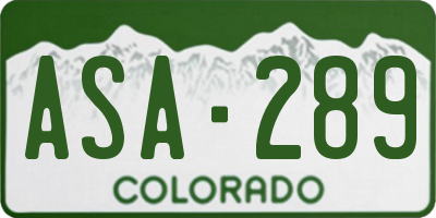 CO license plate ASA289