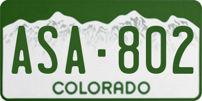 CO license plate ASA802