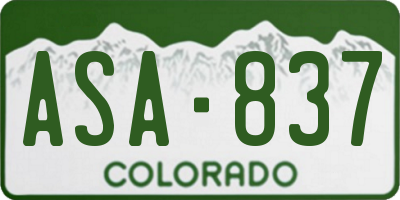 CO license plate ASA837