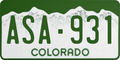 CO license plate ASA931